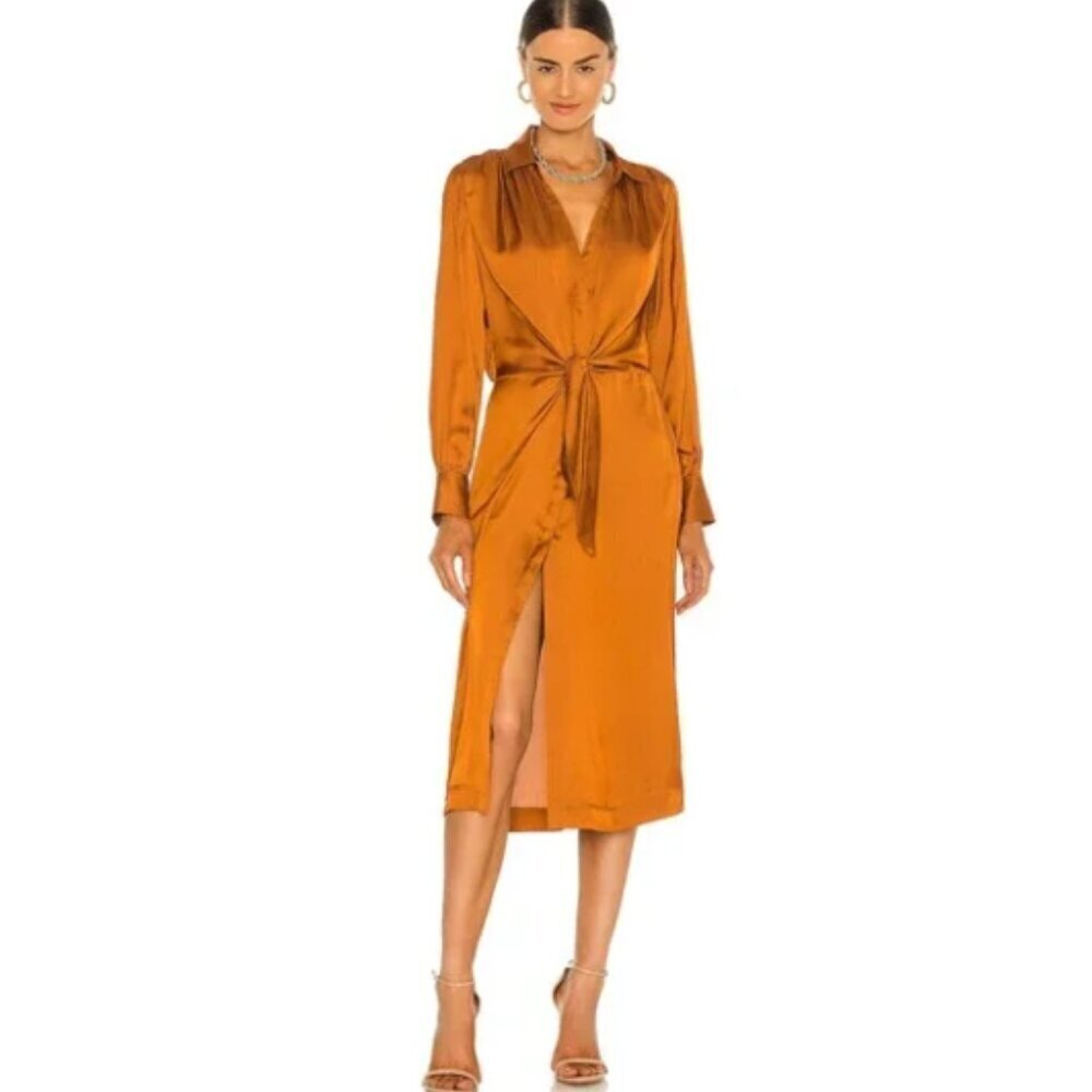 Brochu Walker‎ Madsen Midi Shirt Dress Satin Turmeric Size XS